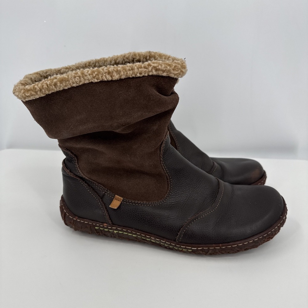 El Naturalista Nido Booties Women's Size 40 Brown Suede & Leather Sherpa Lined - Picture 4 of 13